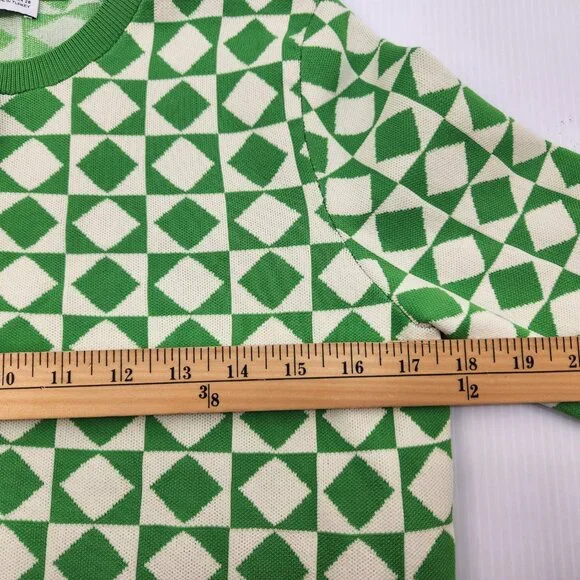 Zara Women's Green and Cream Cardigan, Lime Cream Cropped Button Up Top, Size Sm - Picture 7 of 8